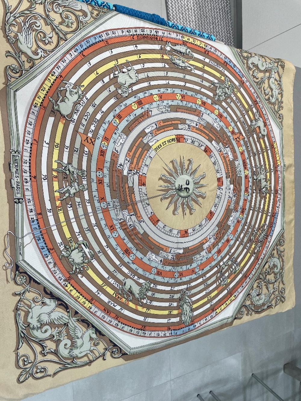Hermes Gold Scarf wth Calendar. F.Facon met